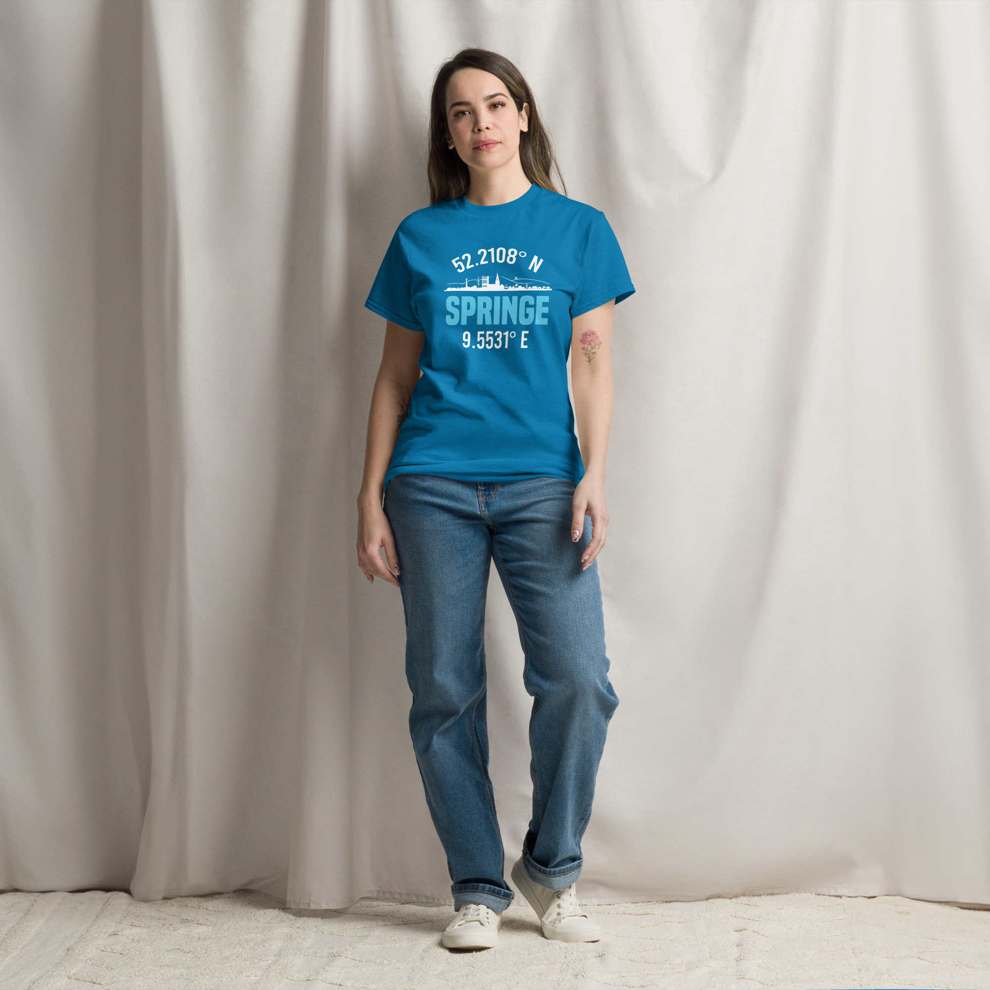 T-Shirt Geodaten Blau Weiß